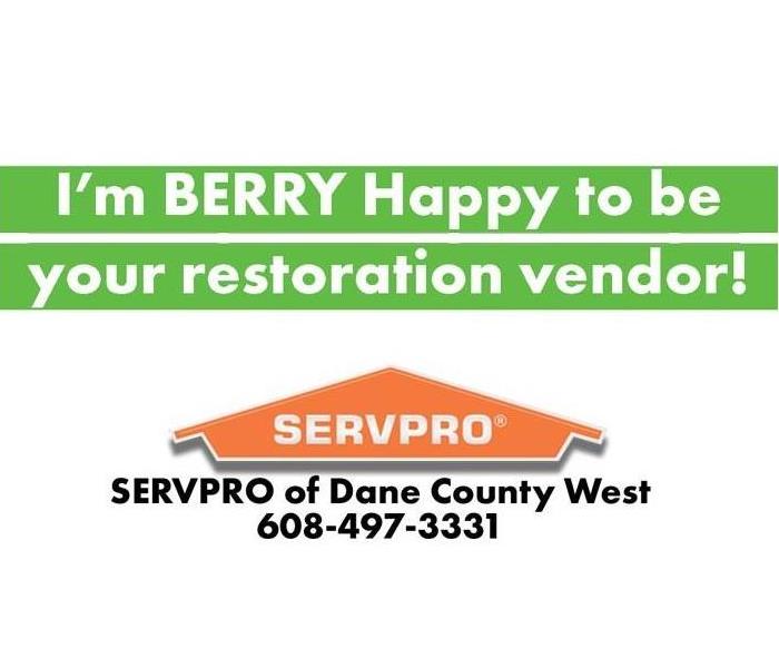 image of servpro of dane county west logo with title berry happy to be your restoration provider