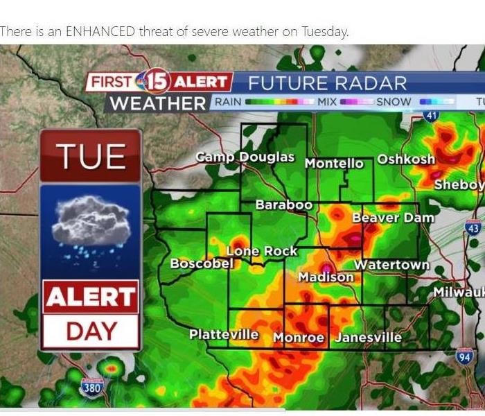 an screenshot image of severe weather forecast in southern Wisconsin 