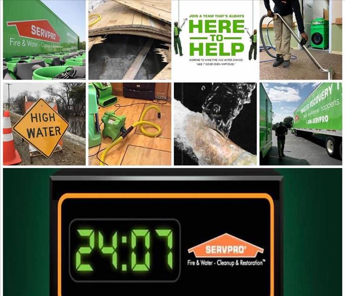 a collage of SERVPRO water damage situations with SERVPRO logo 