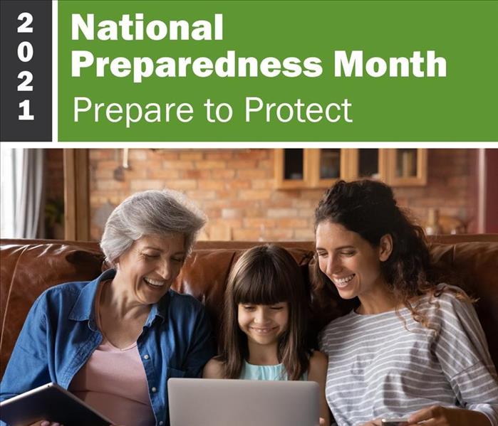 national preparedness month 2021 three generations of females looking at laptop on couch
