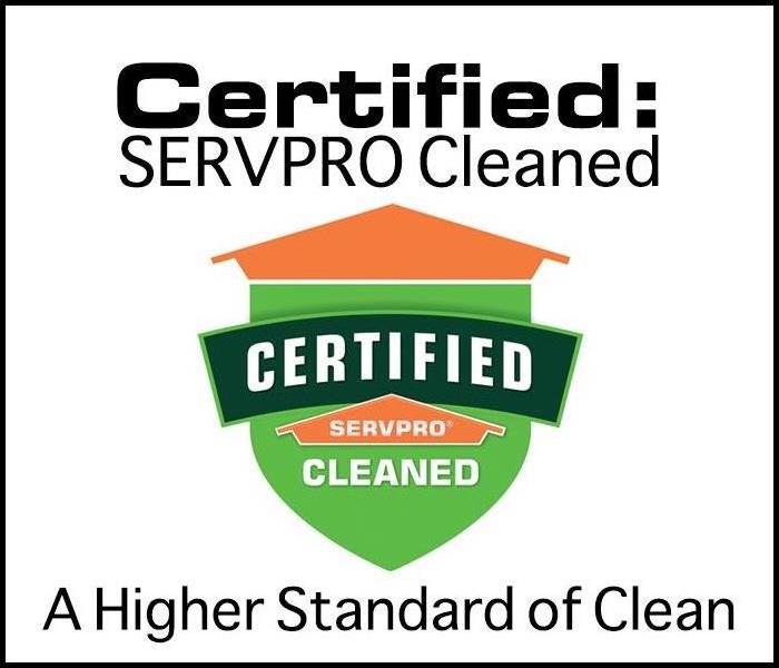 graphic logo with verbiage: Certified: SERVPRO Cleaned on it