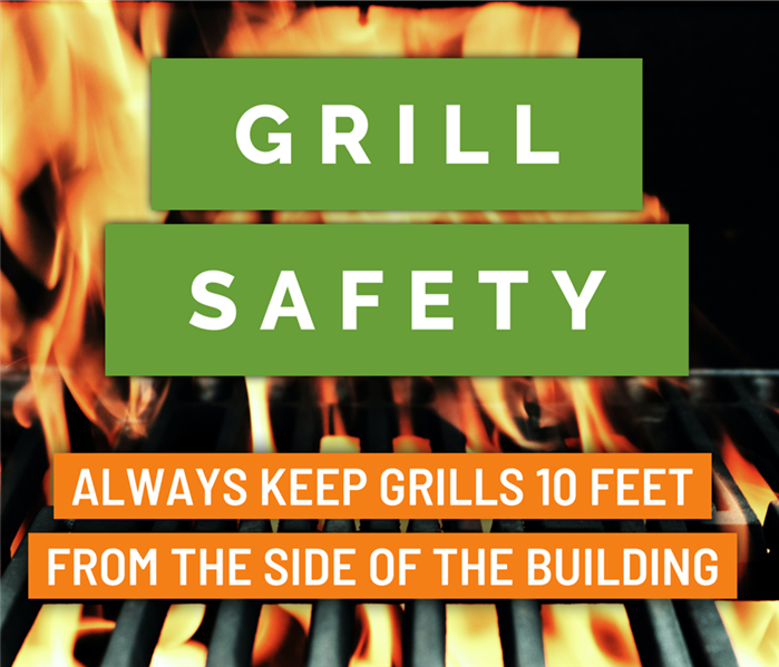 a grill with flames and a title "Grill Safely" 